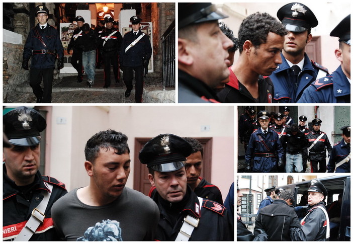 Nelle foto i tre arrestati mentre vengono portati via