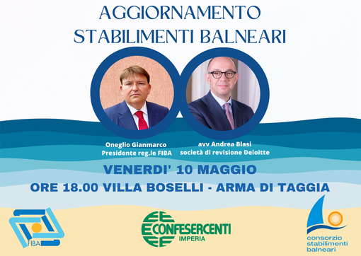 Taggia: domani convegno di Confesercenti sulla situazione dei balneari a Villa Boselli