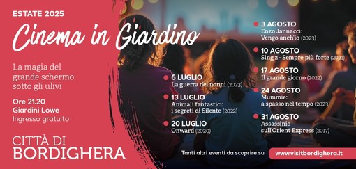 Bordighera: Cinema sotto le stelle tra risate e musica con "Sing 2" ai Giardini Lowe Bordighera: Cinema sotto le stelle tra risate e musica con "Sing 2" ai Giardini Lowe