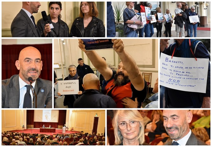 Sanremo: il Prof. Bassetti accolto al Casinò al grido di "Assassino", pochi i facinorosi che lo hanno contestato (Foto e Video)