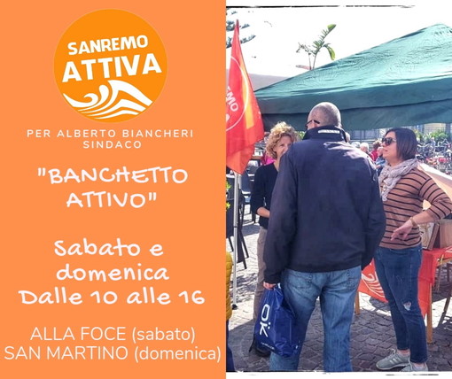 Agenda elettorale: domani e domenica i banchetti di 'Sanremo Attiva' alla Foce ed a San Martino