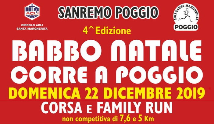 Sanremo: domenica 22 dicembre in frazione Poggio la quarta edizione di 'Babbo Natale corre a Poggio' Sanremo: domenica 22 dicembre in frazione Poggio la quarta edizione di 'Babbo Natale corre a Poggio'