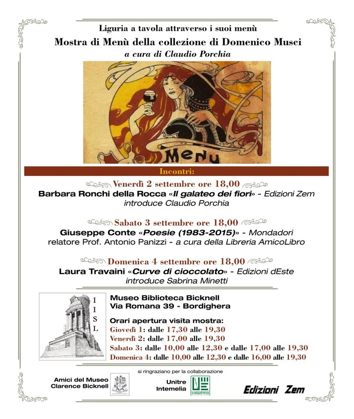 Bordighera Book Festival: i menù storici della Liguria in una mostra alla Biblioteca Bicknel