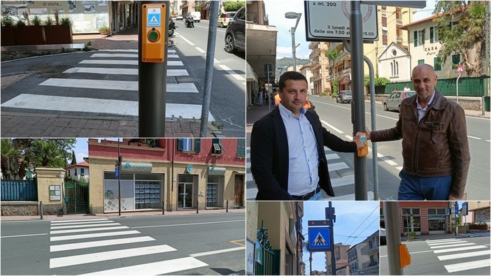 Vallecrosia, nuovi attraversamenti pedonali luminosi sull'Aurelia. Biasi e Fazzari: "Sistema per garantire sicurezza ai pedoni" (Foto e video)
