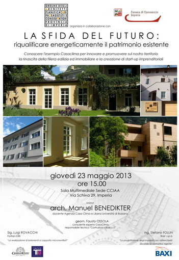 Imperia: domani un incontro con l'arch. Benedikter su tecniche costruttive e materiali innovativi per il risparmio energetico