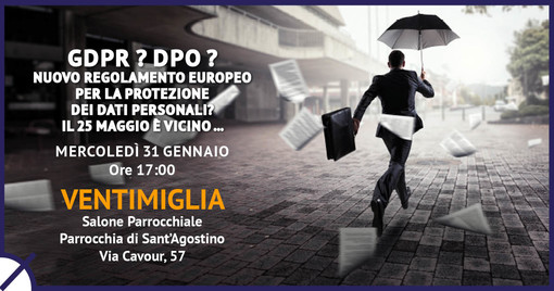 Ventimiglia: oggi pomeriggio nel salone parrocchiale di Sant'Agostino seminario sul Regolamento Europeo per la protezione dei dati personali Ventimiglia: oggi pomeriggio nel salone parrocchiale di Sant'Agostino seminario sul Regolamento Europeo per la protezione dei dati personali