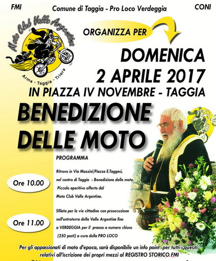 Taggia: domenica prossima in piazza IV Novembre torna l'appuntamento con la 'Benedizione delle Moto'