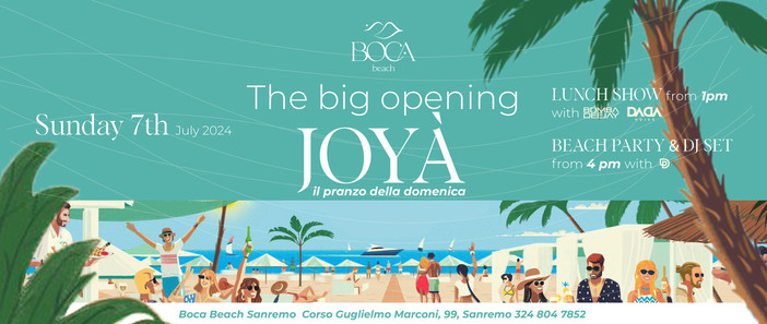 Il Boca Beach presenta “Joyà”: Il pranzo più pazzo della domenica Sanremese