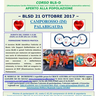 Camporosso: iscrizioni aperte al corso per l'uso del defibrillatore e disostruzione delle vie aeree