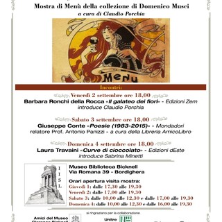 Bordighera Book Festival: i menù storici della Liguria in una mostra alla Biblioteca Bicknel Bordighera Book Festival: i menù storici della Liguria in una mostra alla Biblioteca Bicknel