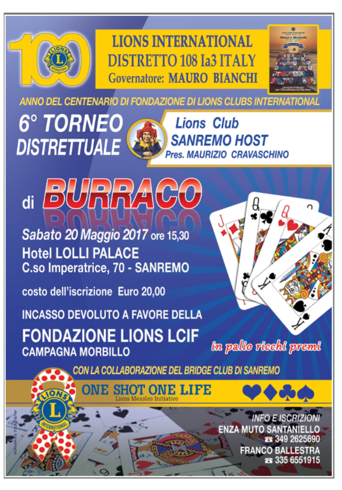 Sanremo: sabato un torneo di burraco per beneficenza insieme al Lions Club Sanremo Host