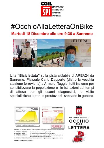 Taggia: domani biciclettata della Spi Cgil per sensibilizzare sui tempi di attesa per esami e visite