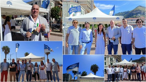 Da Ventimiglia parte la campagna 'sotto l'ombrellone' di Fdi, il senatore Berrino: "Italia vincente con governo Meloni" (Foto e video)