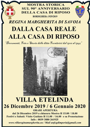 Bordighera: il 26 dicembre a Villa Etelinda, apre la mostra ‘Dalla Casa reale alla Casa di riposo