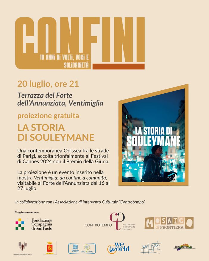 Ventimiglia: prosegue la rassegna 'Confini' con il film 'La Storia di Souleymane' Ventimiglia: prosegue la rassegna 'Confini' con il film 'La Storia di Souleymane'