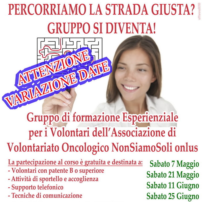 Ventimiglia: sabato prossimo un corso organizzato dall'associazione 'NonSiamoSoli Onlus'