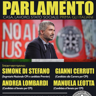 Imperia: il Segretario Nazionale di CasaPound Simone Di Stefano, venerdì prossimo presenterà il programma elettorale all'Hotel Corallo Imperia: il Segretario Nazionale di CasaPound Simone Di Stefano, venerdì prossimo presenterà il programma elettorale all'Hotel Corallo