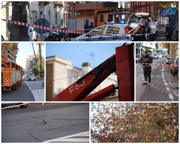 Sanremo: camion con braccio-gru 'strappa' un altro cavo del filobus, sfiammata in corso Orazio Raimondo (Foto)