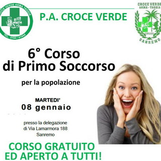 Da martedì 8 gennaio inizierà il sesto corso di ‘Primo Soccorso’ organizzato dalla Croce Verde Arma Taggia Da martedì 8 gennaio inizierà il sesto corso di ‘Primo Soccorso’ organizzato dalla Croce Verde Arma Taggia
