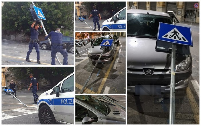 Sanremo: abbattono il cartello della segnaletica in piazza Eroi e fuggono, indagini della Municipale (Foto) Sanremo: abbattono il cartello della segnaletica in piazza Eroi e fuggono, indagini della Municipale (Foto)