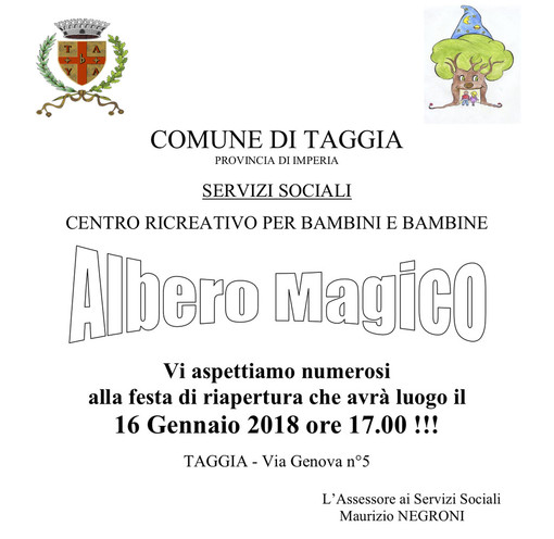 Taggia: martedì prossimo riaprirà il Centro Ricreativo per Bambini “Albero Magico”