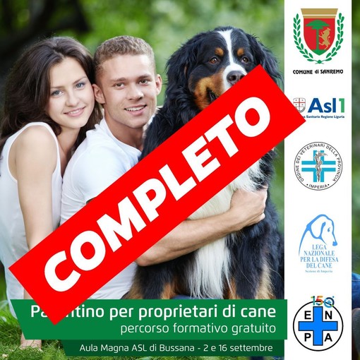 Sanremo: subito sold out il corso per il patentino per proprietari di cani Sanremo: subito sold out il corso per il patentino per proprietari di cani