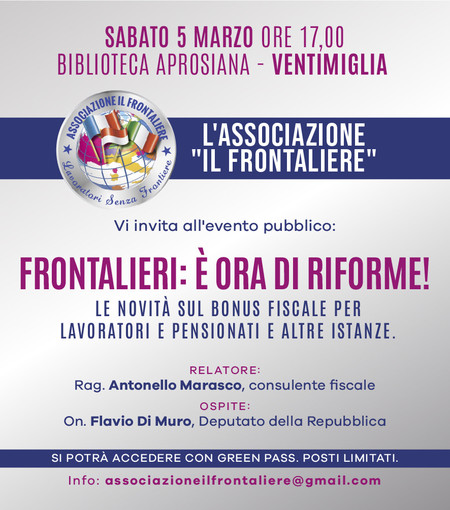 Ventimiglia: domani, convegno ‘Frontalieri: è ora di riforme’ alla Biblioteca Aprosiana Ventimiglia: domani, convegno ‘Frontalieri: è ora di riforme’ alla Biblioteca Aprosiana