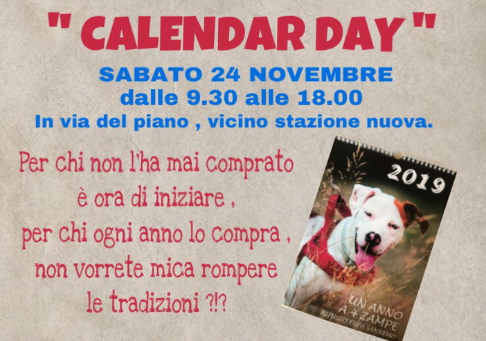 Taggia: domani al parco commerciale con l'Enpa l'appuntamento con il 'Calendar Day' per gli ospiti del canile