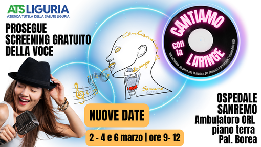 ASL1 amplia “Cantiamo con la Laringe”: nuove date per gli screening gratuiti della voce all’Ospedale di Sanremo