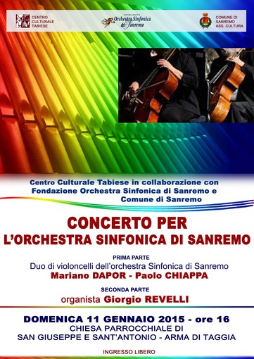 Arma di Taggia: domenica 11 gennaio 'Concerto per la Sinfonica' presso la Parrocchia San Giuseppe Arma di Taggia: domenica 11 gennaio 'Concerto per la Sinfonica' presso la Parrocchia San Giuseppe