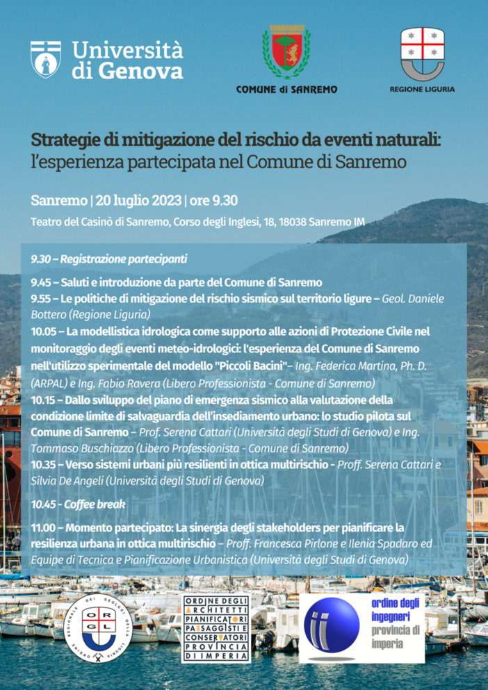 Al Casinò di Sanremo il convegno “Strategie di mitigazione del rischio da eventi naturali” Al Casinò di Sanremo il convegno “Strategie di mitigazione del rischio da eventi naturali”