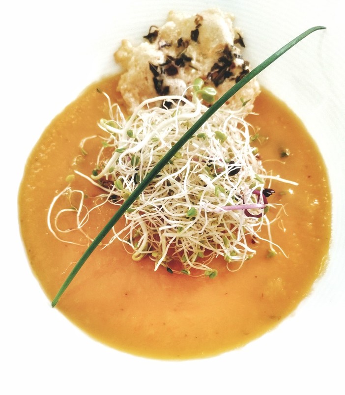 Agricoltura e alimentazione: da Marco Damele la "Crema di zucca con cipolla egiziana ligure e germogli"