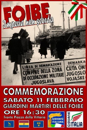 Imperia: oggi pomeriggio di fronte a piazza della Vittoria la commemorazione delle 'Foibe' Imperia: oggi pomeriggio di fronte a piazza della Vittoria la commemorazione delle 'Foibe'