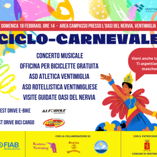 Ventimiglia: al via il Ciclo-Carnevale, evento che lega i colori e l'allegria del carnevale ai temi ambientali e alla mobilità sostenibile Ventimiglia: al via il Ciclo-Carnevale, evento che lega i colori e l'allegria del carnevale ai temi ambientali e alla mobilità sostenibile