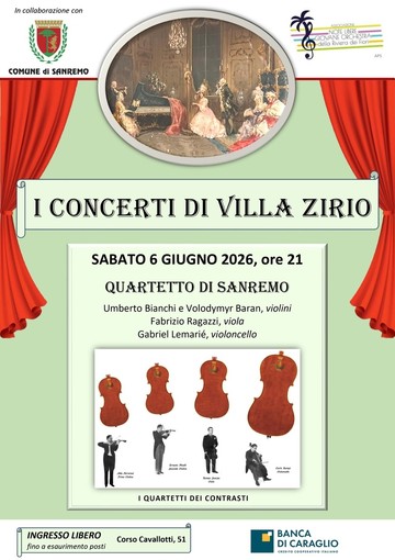 “I Quartetti dei Contrasti” a Villa Zirio, il Quartetto di Sanremo protagonista di una serata dedicata a Borodin, Malipiero, Glass e Piazzolla