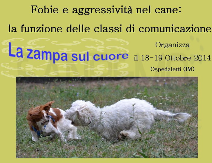 Ospedaletti: il 18 e 19 ottobre a 'La Zampa sul cuore' due giornate dedicate alle 'classi di comunicazione' Ospedaletti: il 18 e 19 ottobre a 'La Zampa sul cuore' due giornate dedicate alle 'classi di comunicazione'