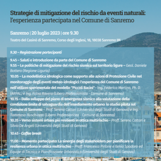 Al Casinò di Sanremo il convegno “Strategie di mitigazione del rischio da eventi naturali” Al Casinò di Sanremo il convegno “Strategie di mitigazione del rischio da eventi naturali”