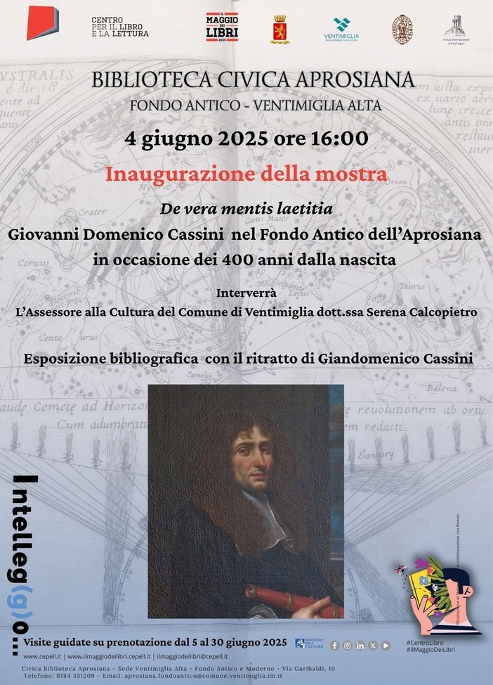 Alla biblioteca Aprosiana di Ventimiglia Alta l'inaugurazione di una mostra dedicata a Giandomenico Cassini