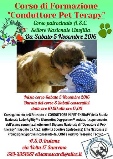 Sanremo: al via il corso di Operatore Pet Therapy presso l'Associazione "Insieme". Eccole informazioni