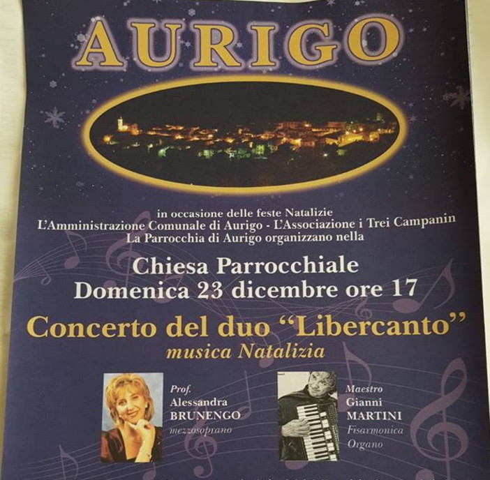 Aurigo: domenica prossima concerto natalizio alla Chiesa della Natività di Maria Vergine Aurigo: domenica prossima concerto natalizio alla Chiesa della Natività di Maria Vergine
