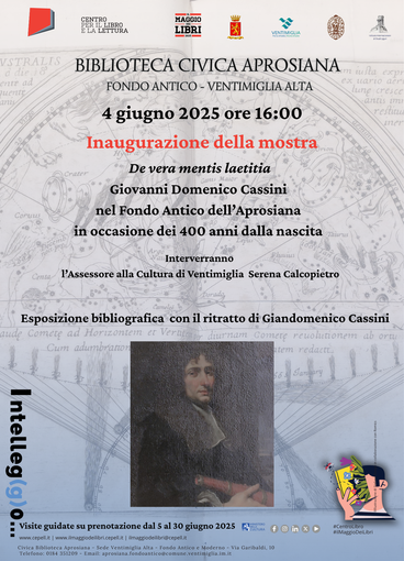 Giandomenico Cassini, il genio delle stelle: a Ventimiglia una mostra per i 400 anni dalla nascita Giandomenico Cassini, il genio delle stelle: a Ventimiglia una mostra per i 400 anni dalla nascita