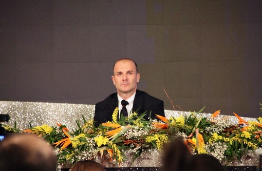 Alessandro Sindoni in conferenza stampa all'Ariston Alessandro Sindoni in conferenza stampa all'Ariston