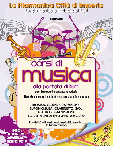 Imperia: riprendono i corsi di musica con la 'Filarmonica - Banda Musicale Riviera dei Fiori'