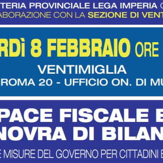 Ventimiglia: domani sera il convegno su 'Pace Fiscale e Manovra di Bilancio - Le nuove misure del governo per cittadini e imprese'