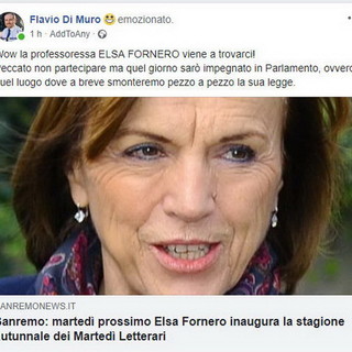 Sanremo: Elsa Fornero martedì al Casinò, Di Muro "Non ci sarò perchè impegnato a smontare la sua riforma!"
