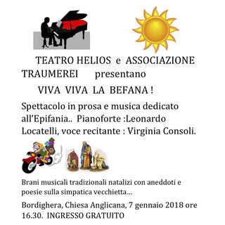 Bordighera: domenica pomeriggio alla chiesa Anglicana lo spettacolo “Viva viva la Befana!” Bordighera: domenica pomeriggio alla chiesa Anglicana lo spettacolo “Viva viva la Befana!”