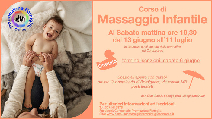 Sanremo: dal 24 settembre, al via Corso di massaggio infantile per neo mamme e papà