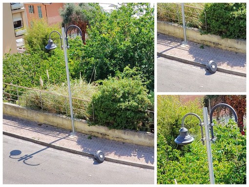 Corpo illuminante precipita sulla carreggiata, SìAmo Camporosso chiede verifiche su tutti gli impianti analoghi (Foto)