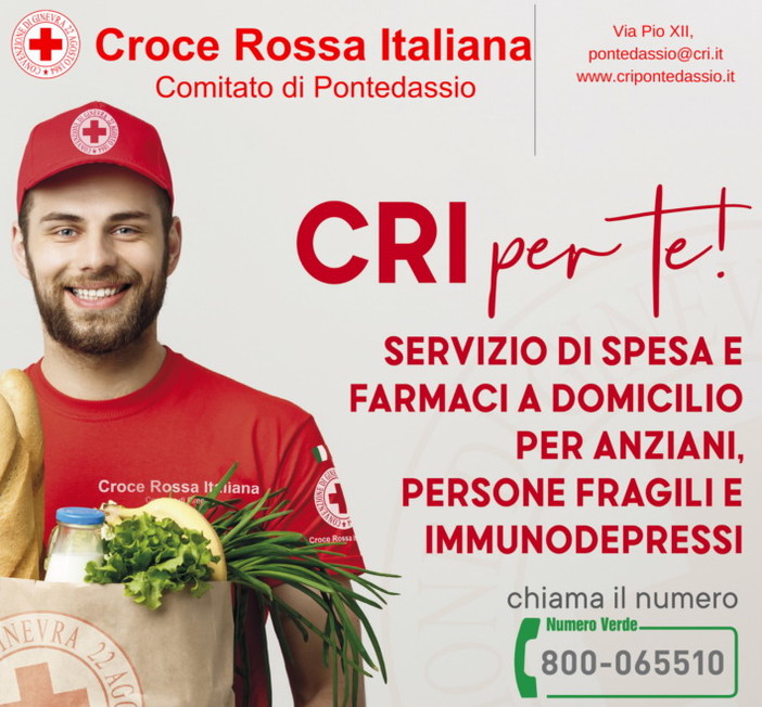 Pontedassio: la Croce Rossa da oggi a disposizione per la consegna di farmaci e spesa a domicilio