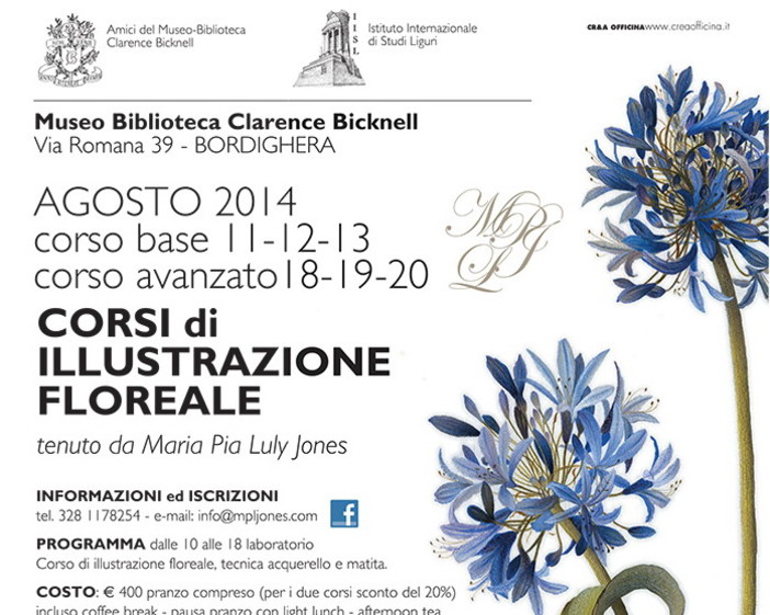 Iniziano oggi i corsi di illustrazione floreale di Maria Pia Iuly Jones al museo Bicknell di Bordighera